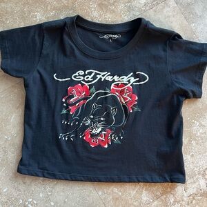 Urban Outfitters Ed Hardy Black T-Shirt with Panther and Rose Design
Runs small